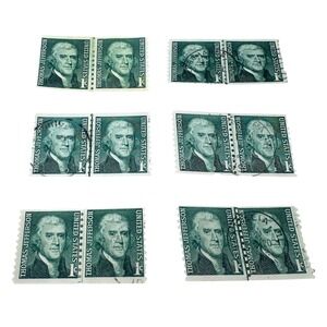 Vintage Thomas Jefferson 1 Cent US Postage Stamps 6 Coil Pairs Used Green Prexy